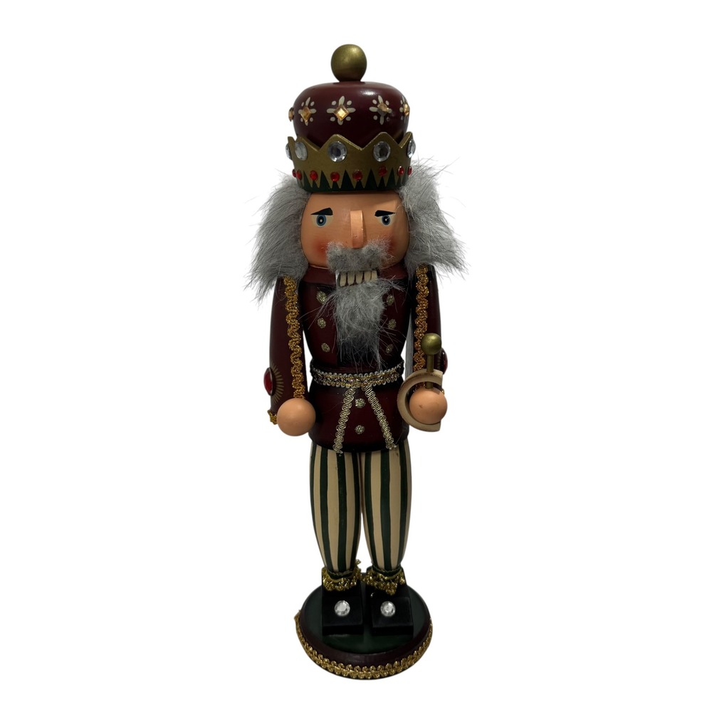 Vintage Santas Workbench 90's 15" Wooden Holiday Nutcracker King Burgundy Gold